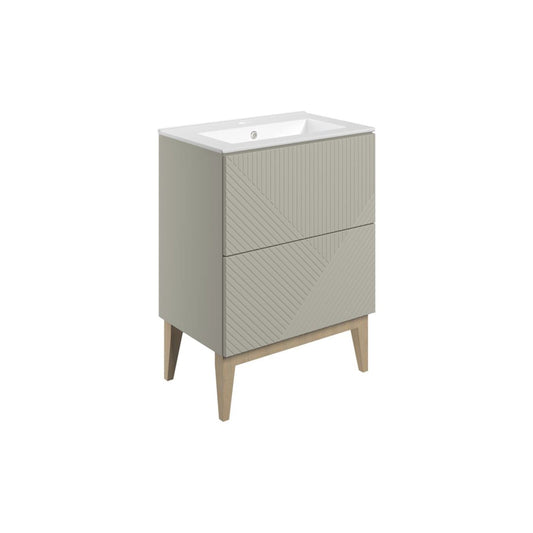 Orvella 615mm Floor Standing 2 Drawer Basin Unit & Basin - Matt Oat