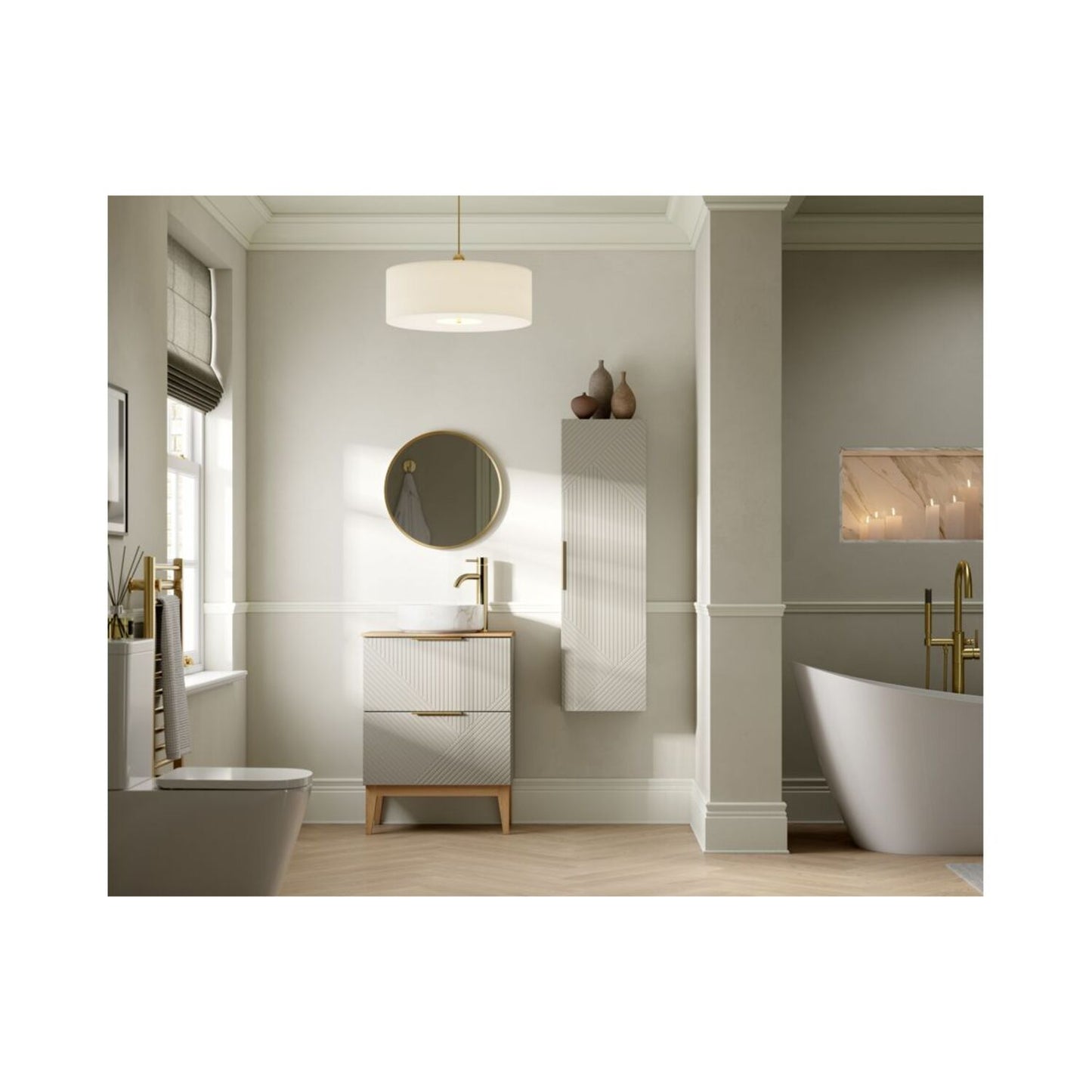Orvella 615mm Floor Standing 2 Drawer Basin Unit & Basin - Matt Oat
