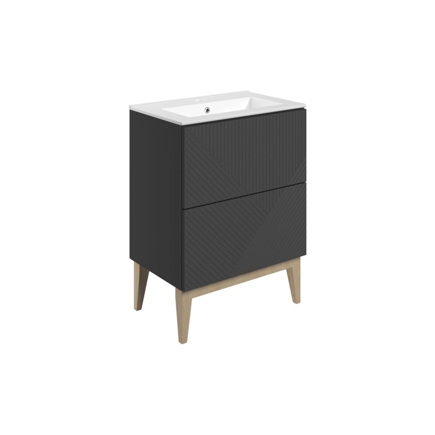Orvella 615mm Floor Standing 2 Drawer Basin Unit & Basin - Matt Graphite Grey