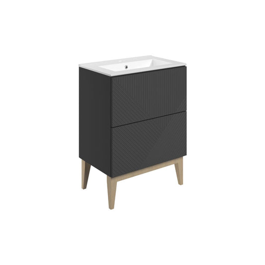 Orvella 615mm Floor Standing 2 Drawer Basin Unit & Basin - Matt Graphite Grey