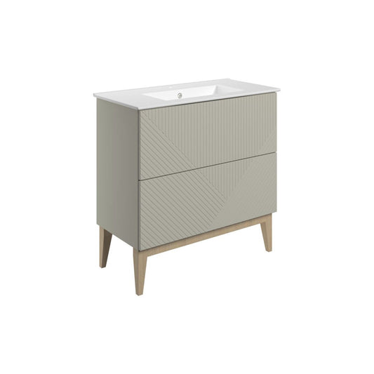 Orvella 815mm Floor Standing 2 Drawer Basin Unit & Basin - Matt Oat