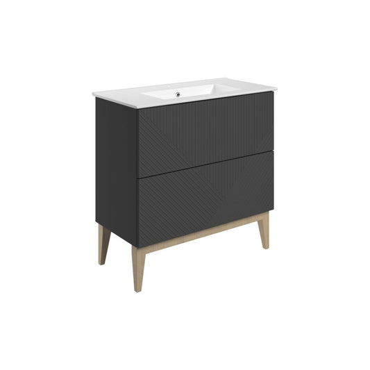 Orvella 815mm Floor Standing 2 Drawer Basin Unit & Basin - Matt Graphite Grey