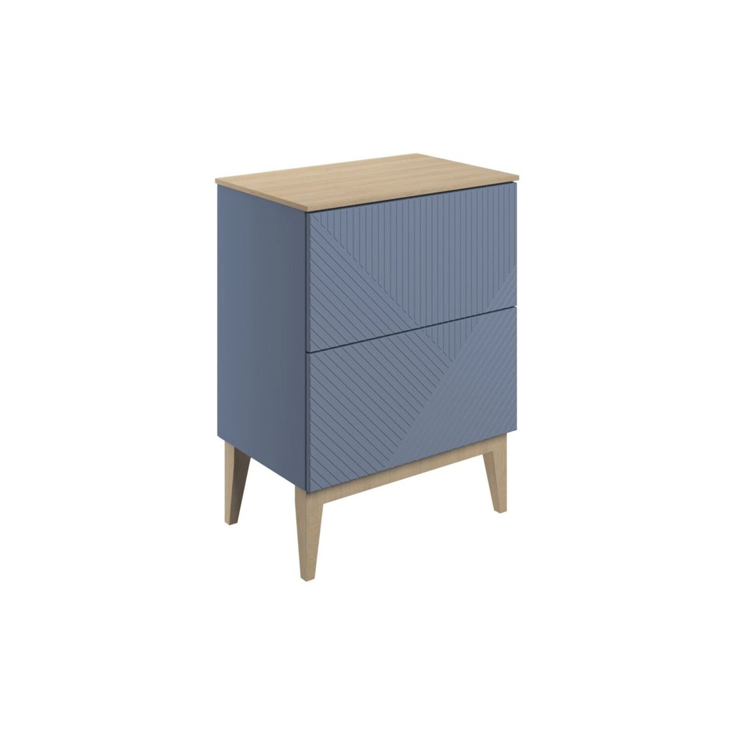 Orvella 610mm Floor Standing 2 Drawer Basin Unit & Maple Oak Effect Worktop - Matt Smoke Blue
