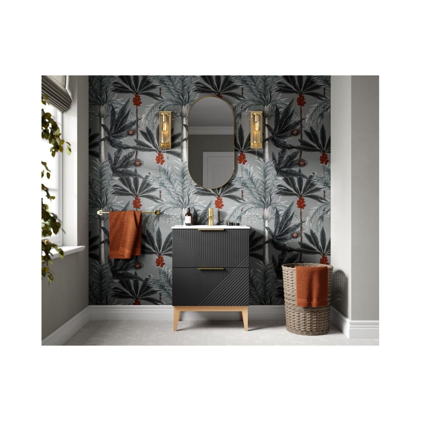 Orvella 610mm Floor Standing 2 Drawer Basin Unit & Maple Oak Effect Worktop - Matt Graphite Grey