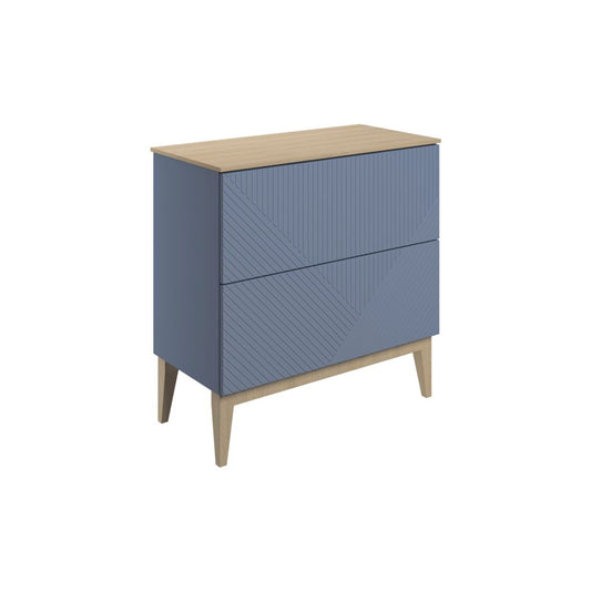 Orvella 810mm Floor Standing 2 Drawer Basin Unit & Maple Oak Effect Worktop - Matt Smoke Blue