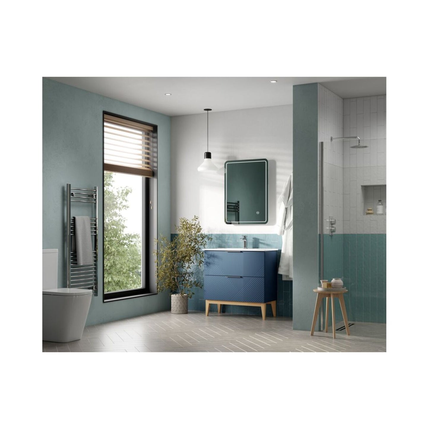 Orvella 810mm Floor Standing 2 Drawer Basin Unit & Maple Oak Effect Worktop - Matt Smoke Blue