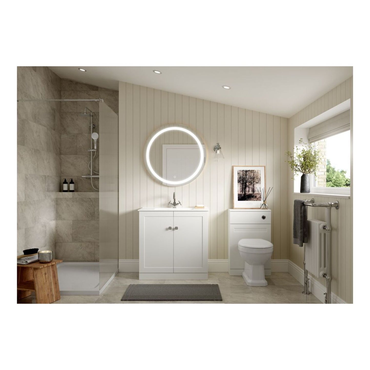 Pellora 615mm Floor Standing 2 Door Basin Unit & Basin - Matt White