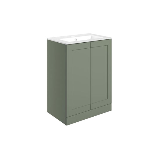 Pellora 615mm Floor Standing 2 Door Basin Unit & Basin - Matt Reed Green