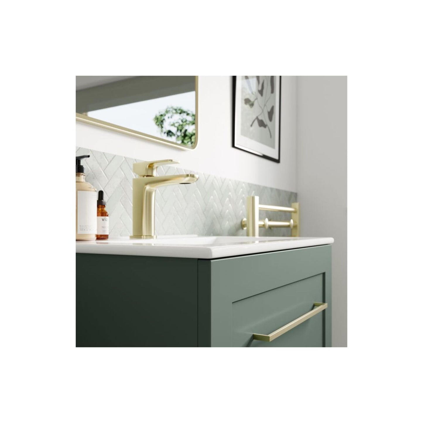 Pellora 615mm Wall Hung 2 Drawer Basin Unit & Basin - Matt Reed Green