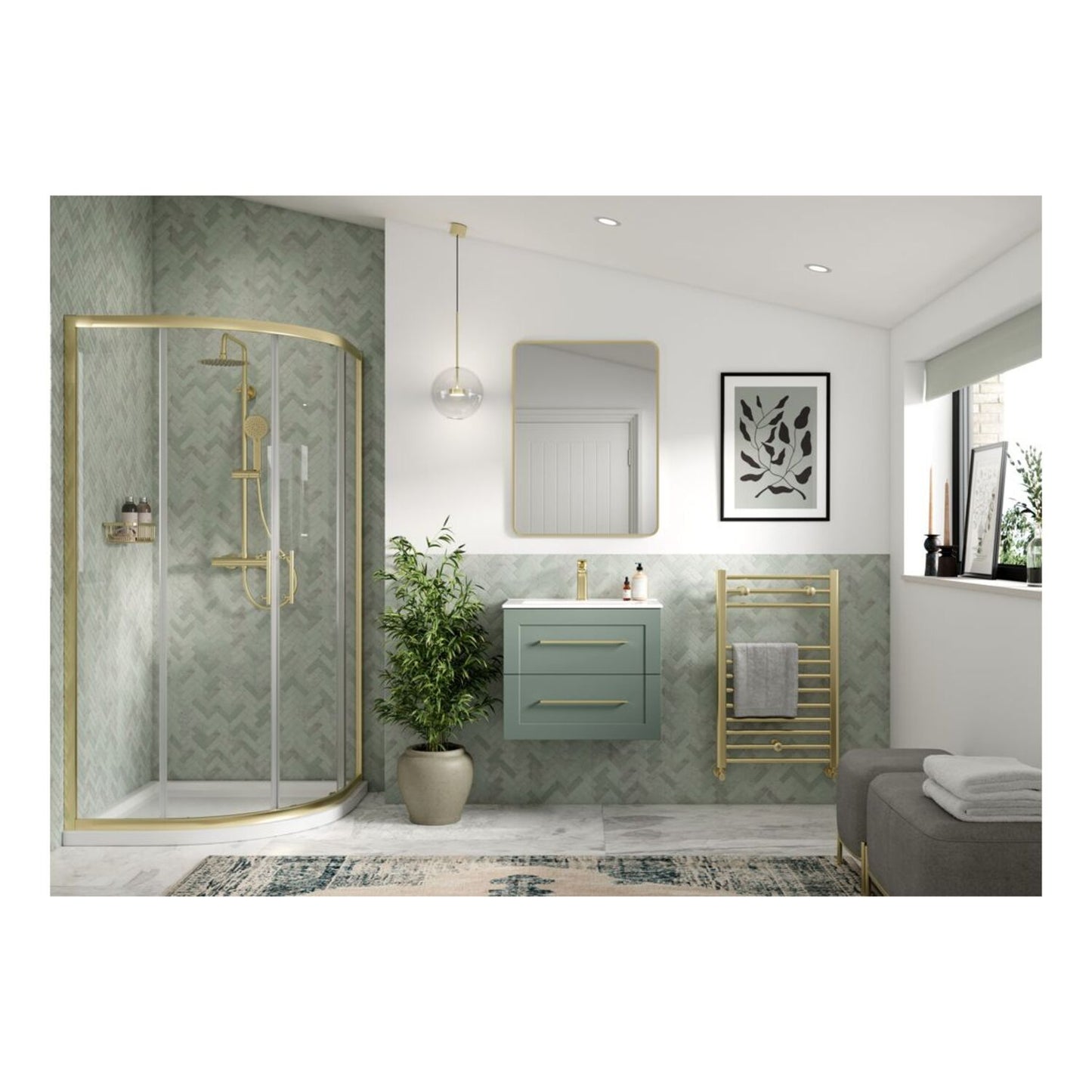 Pellora 815mm Floor Standing 2 Door Basin Unit & Basin - Matt Reed Green