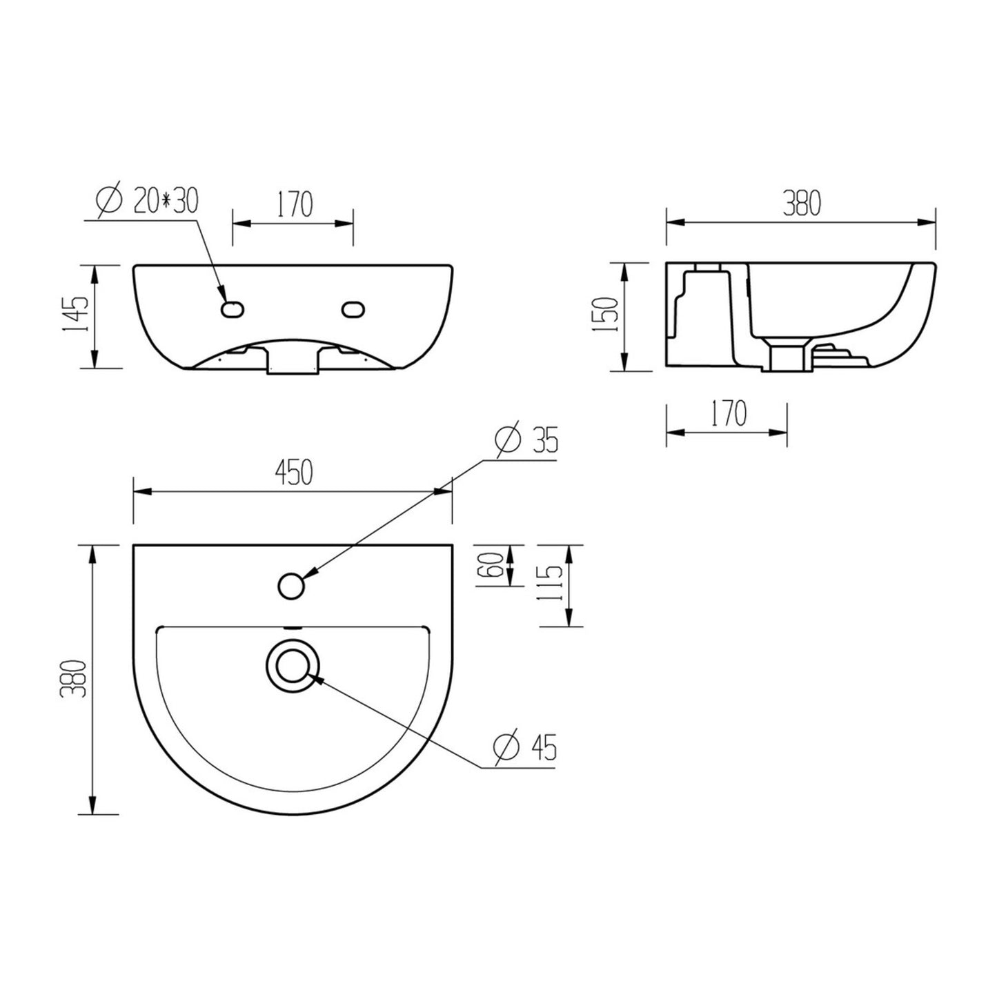 Thari Cloakroom Basin & Bottle Trap