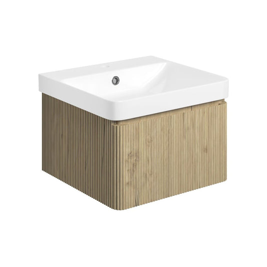 Mirelle 500mm Wall Hung 1 Drawer Basin Unit & 1 Tap Hole Basin - Textured Oak