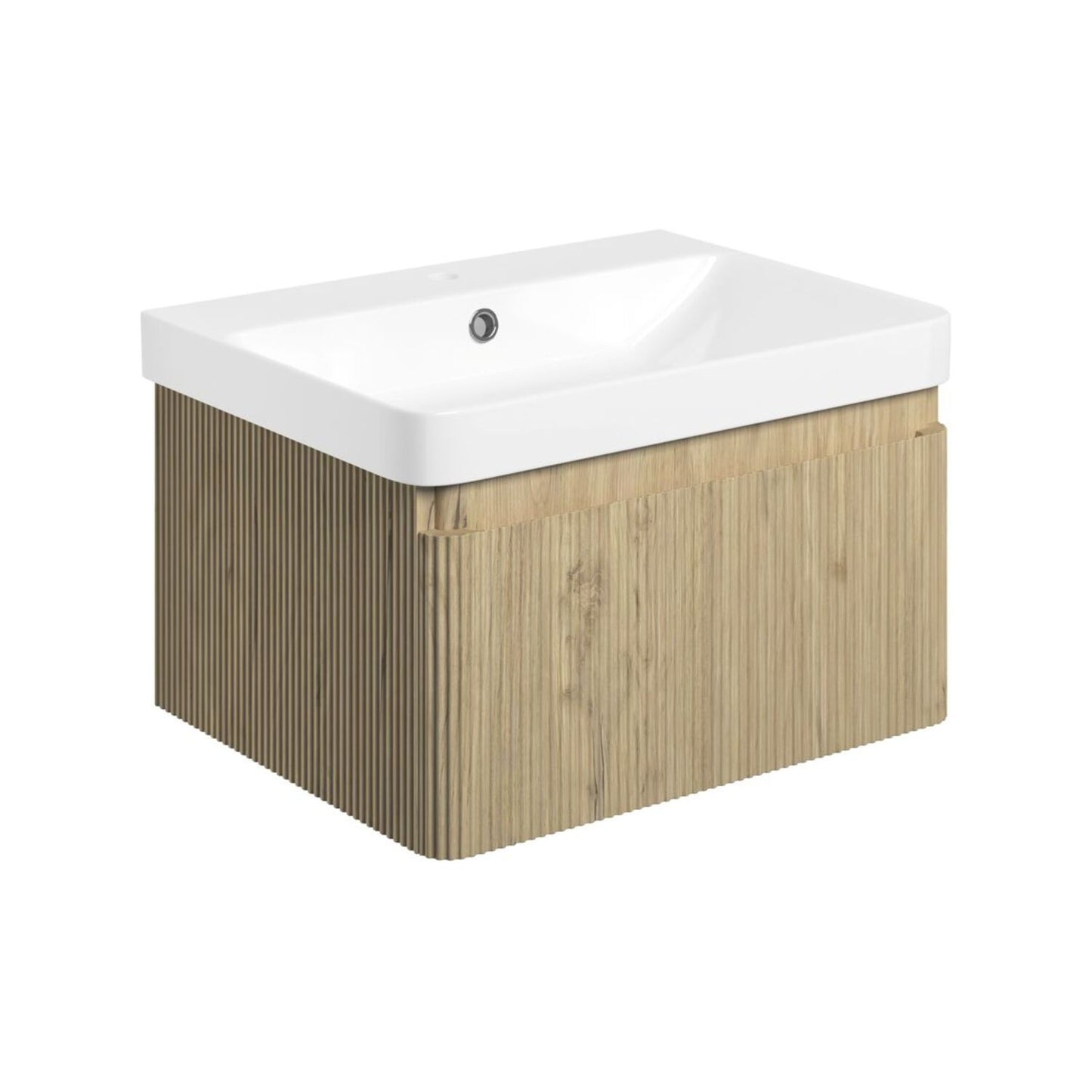 Mirelle 605mm Wall Hung 1 Drawer Basin Unit & 1 Tap Hole Basin - Textured Oak