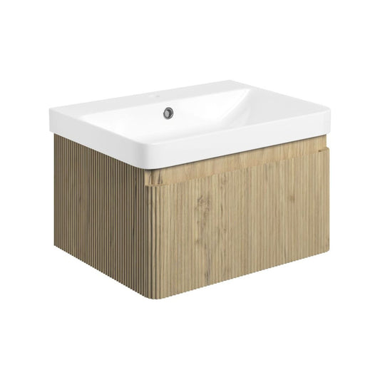 Mirelle 605mm Wall Hung 1 Drawer Basin Unit & 1 Tap Hole Basin - Textured Oak