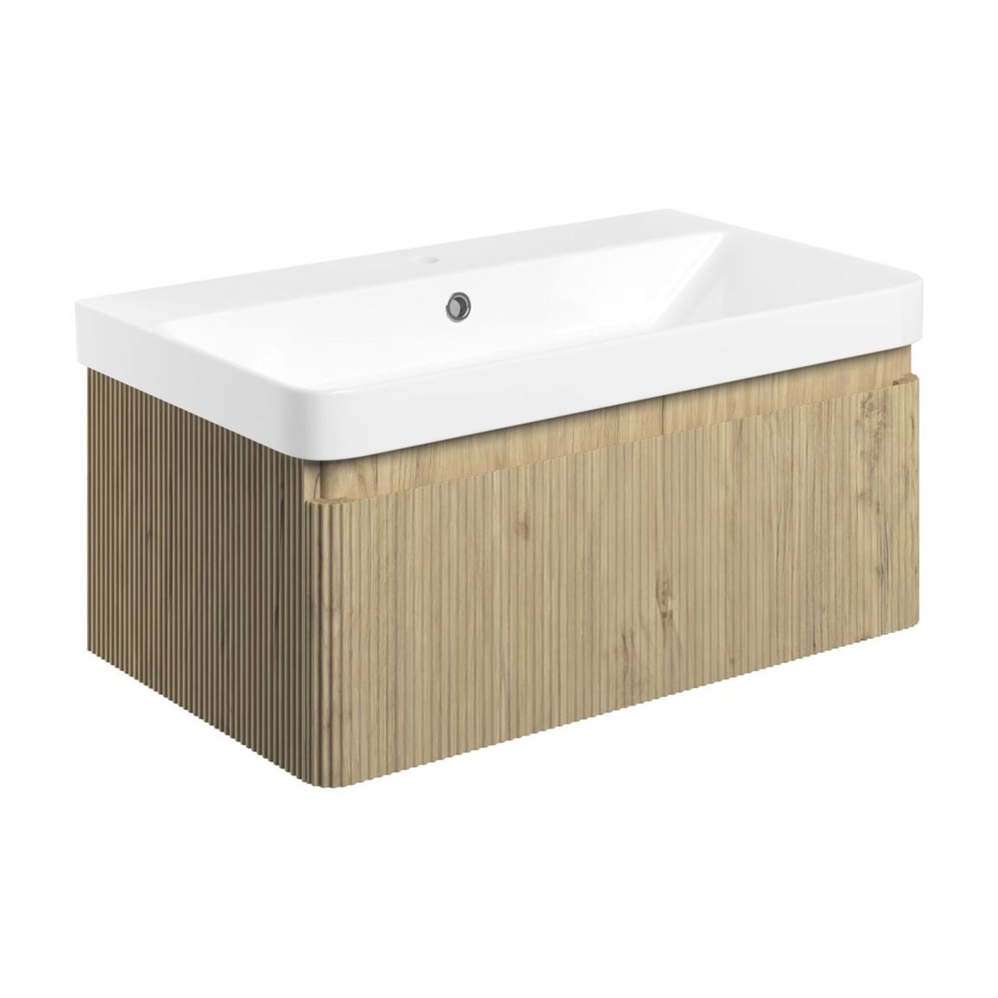 Mirelle 805mm Wall Hung 1 Drawer Basin Unit & 1 Tap Hole Basin - Textured Oak