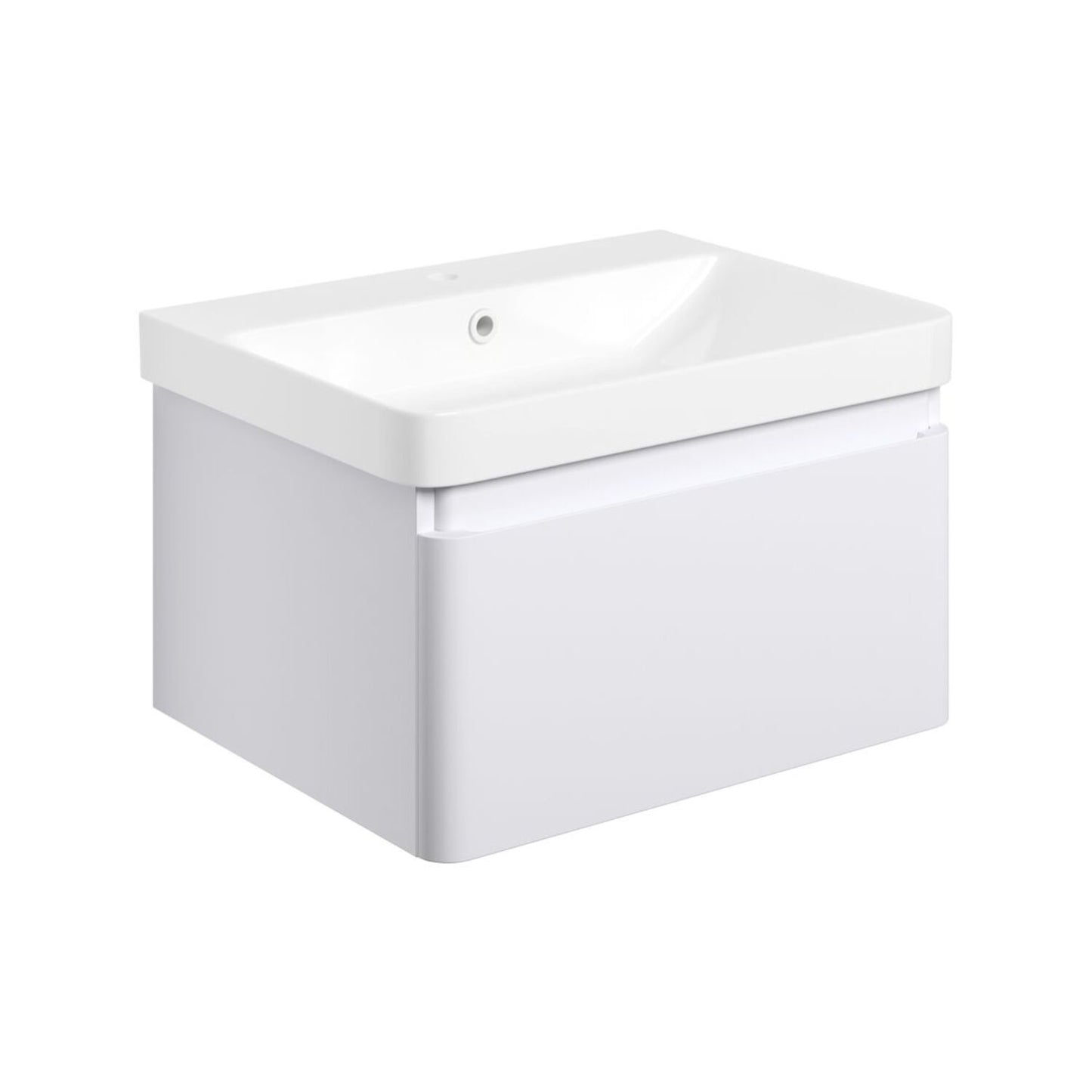 Cavaya 605mm Wall Hung 1 Drawer Basin Unit & Basin - Matt White