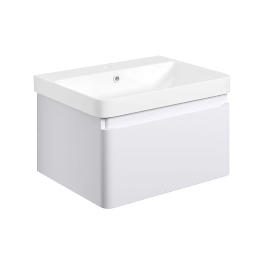 Cavaya 605mm Wall Hung 1 Drawer Basin Unit & Basin - Matt White