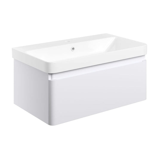 Cavaya 805mm Wall Hung 1 Drawer Basin Unit & Basin - Matt White