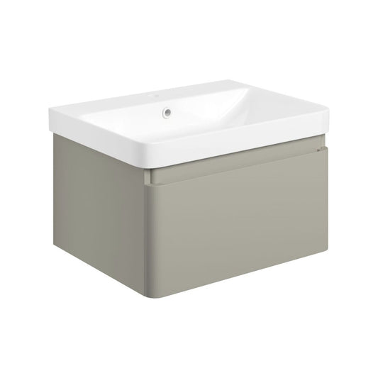 Cavaya 605mm Wall Hung 1 Drawer Basin Unit & Basin - Matt Latte