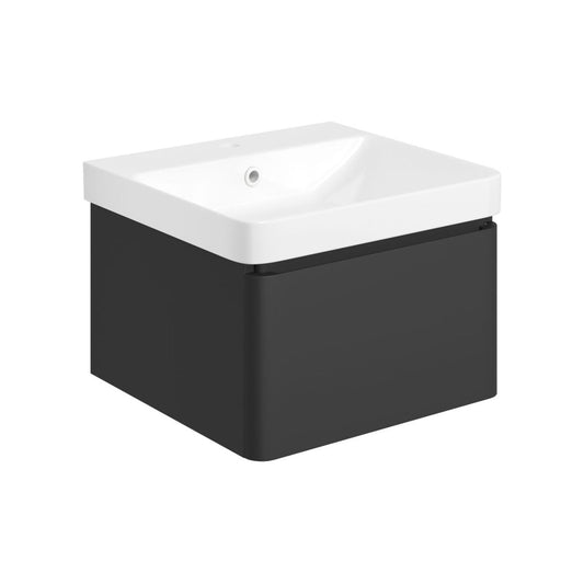 Cavaya 500mm Wall Hung 1 Drawer Basin Unit & Basin - Matt Black