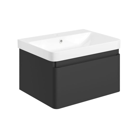 Cavaya 605mm Wall Hung 1 Drawer Basin Unit & Basin - Matt Black