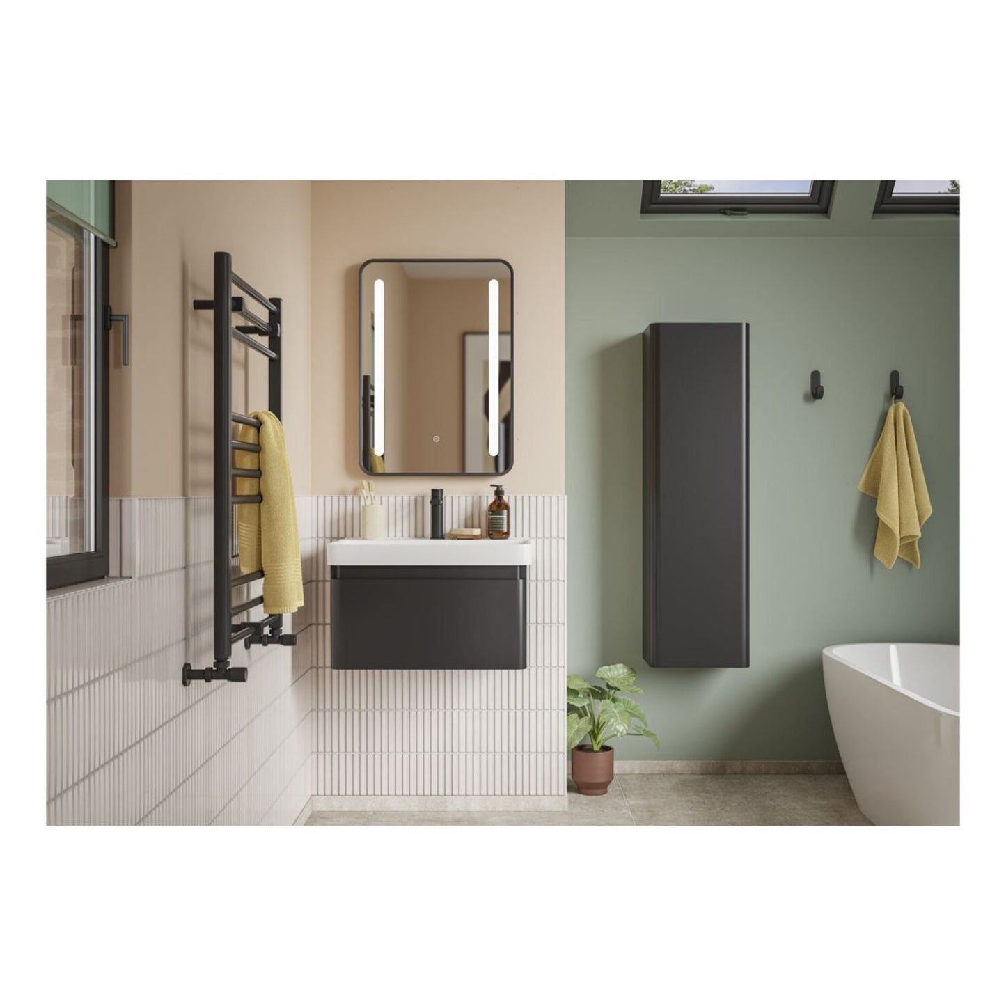 Cavaya 605mm Wall Hung 1 Drawer Basin Unit & Basin - Matt Black