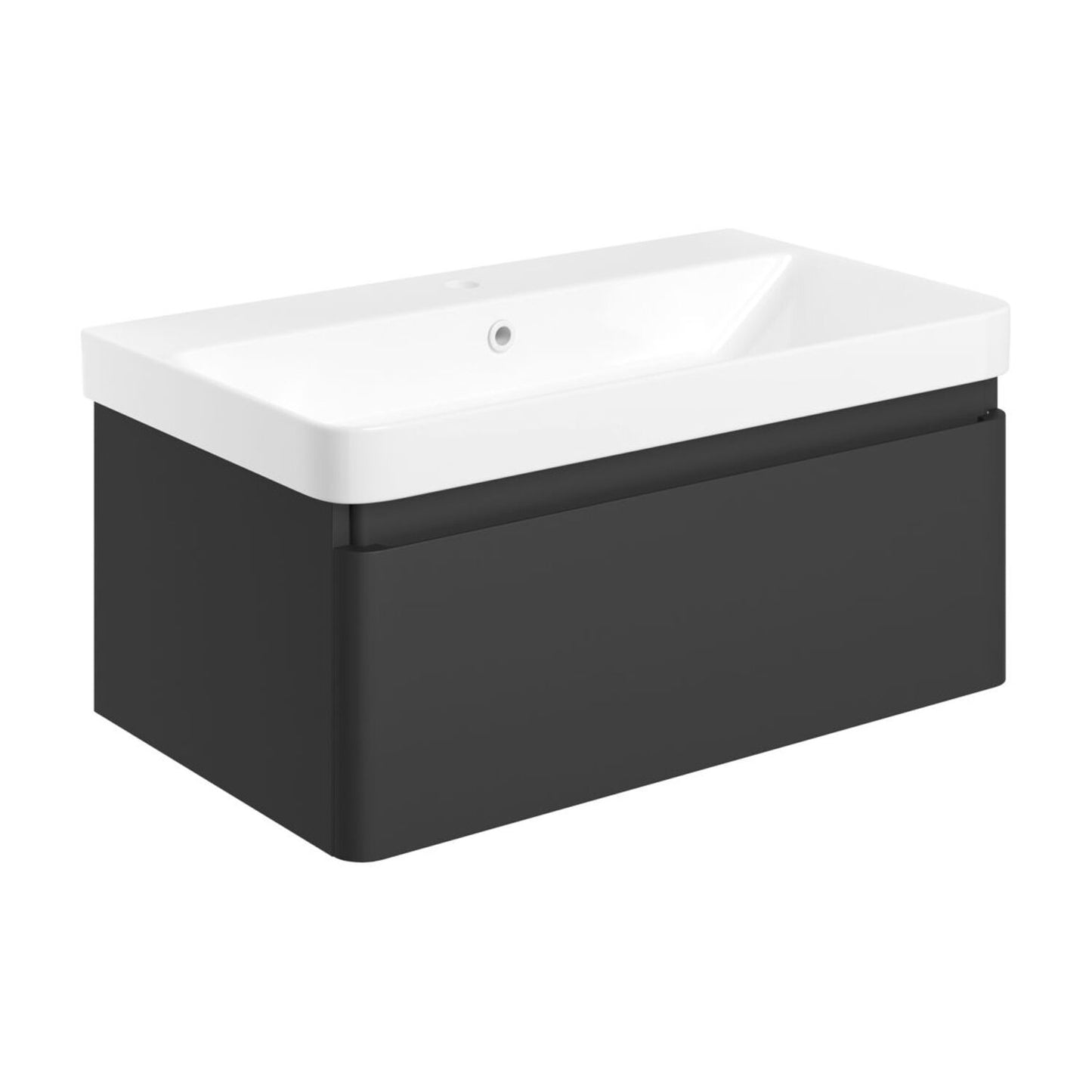 Cavaya 805mm Wall Hung 1 Drawer Basin Unit & Basin - Matt Black