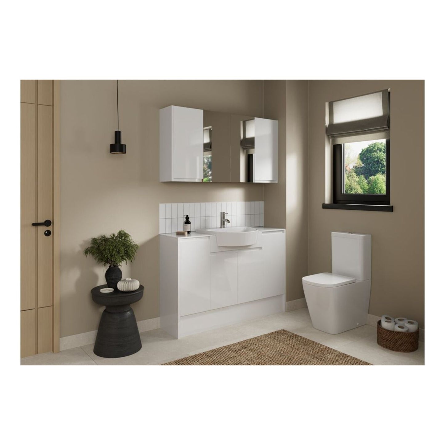 Evara 1536mm Standard Basin WC & 3 Drawer Unit Pack - White Gloss (Oak Cab)