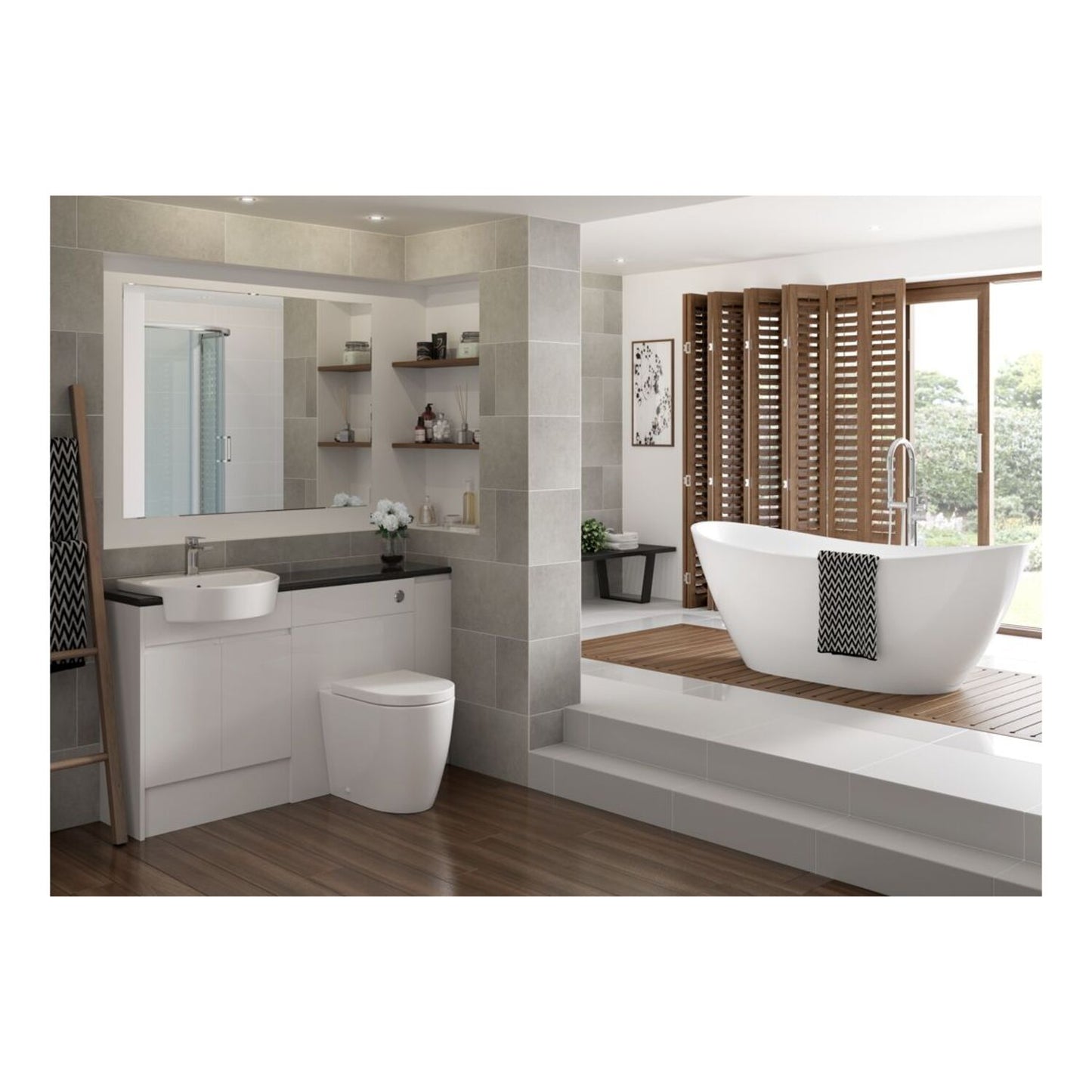 Evara 1536mm Standard Basin WC & 3 Drawer Unit Pack - White Gloss (Oak Cab)