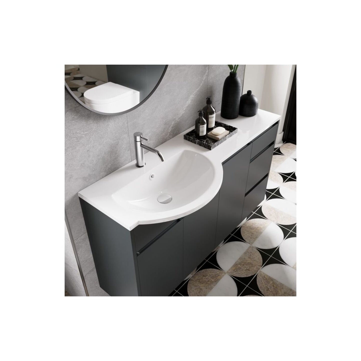 Evara 500mm Slim Basin Unit - Matt Graphite Grey (Grey Cab)