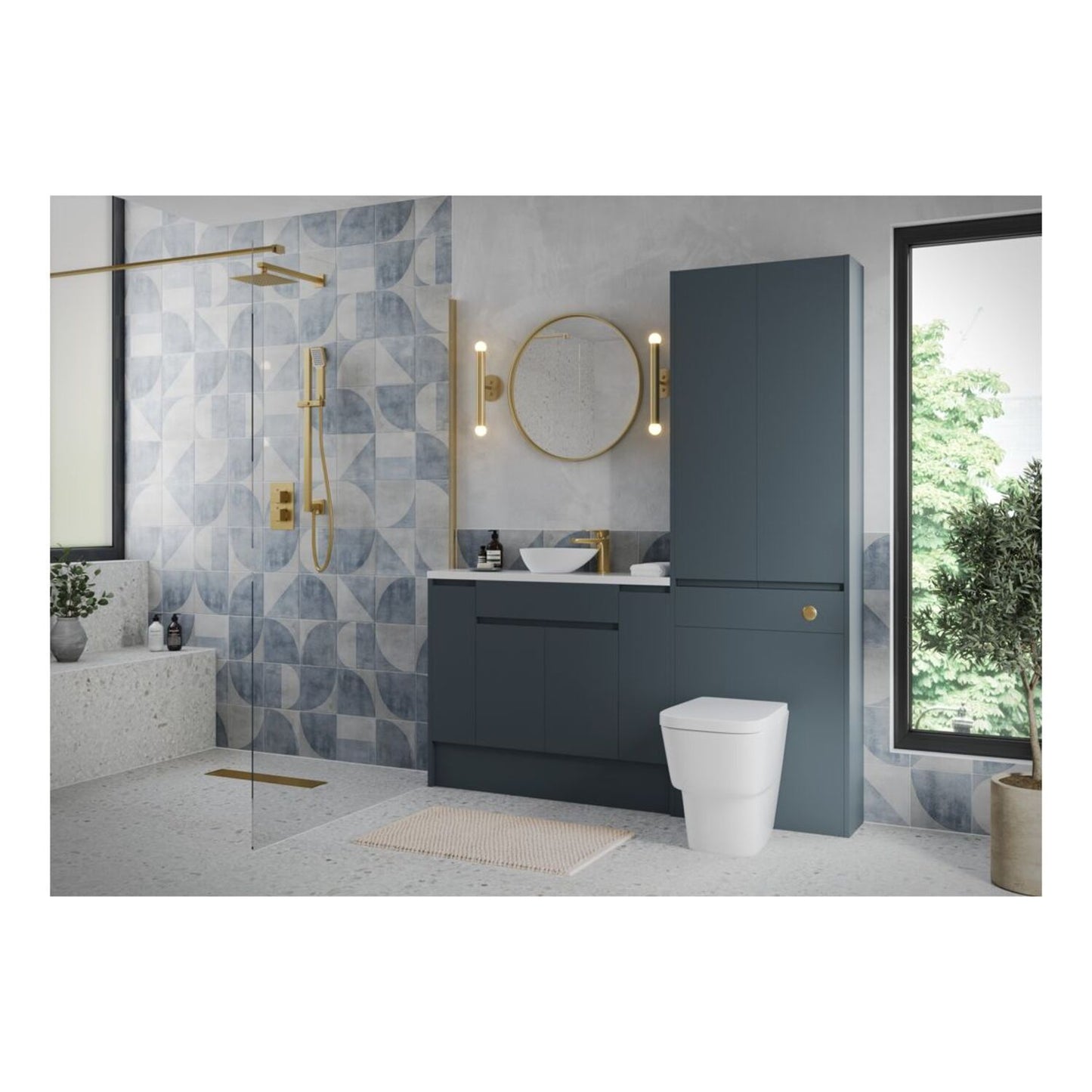 Evara 1536mm Standard Basin WC & 1 Door Unit Pack - Matt Arley Blue (Grey Cab)