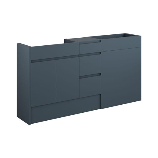 Evara 1536mm Standard Basin WC & 3 Drawer Unit Pack - Matt Arley Blue (Grey Cab)