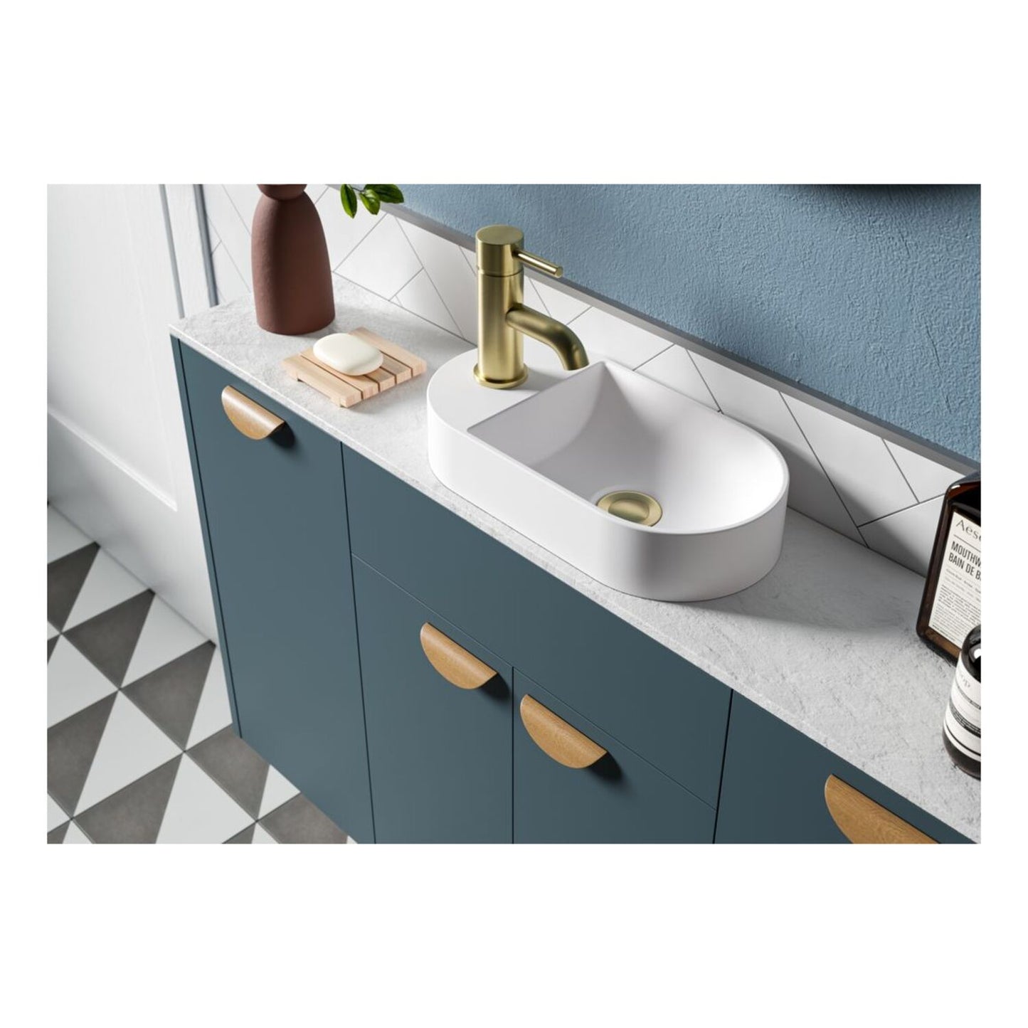 Junari 500mm Standard Basin Unit - Matt Arley Blue (Oak Cab)