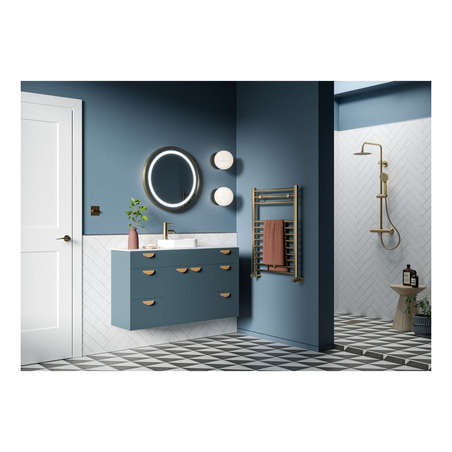 Junari 1536mm Standard Basin WC & 3 Drawer Unit Pack - Matt Arley Blue (Grey Cab)