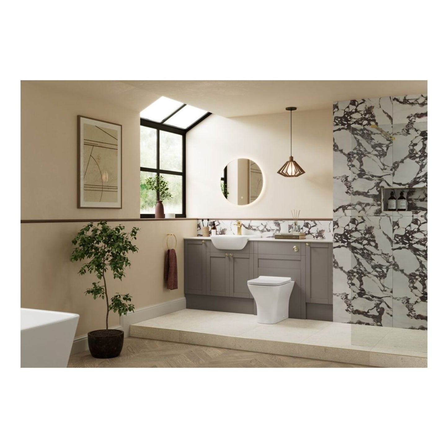 Arvela 600mm Standard WC Unit - Matt Stone (Oak Cab)
