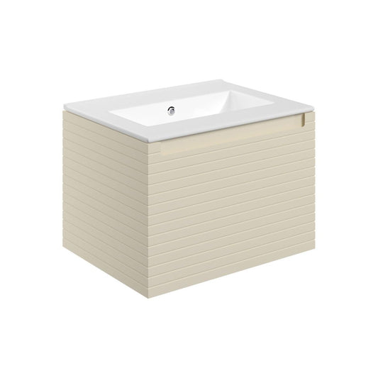 Delari 615mm Wall Hung 1 Drawer Basin Unit & 0 Tap Hole Thin Edge Basin - Matt Cotton