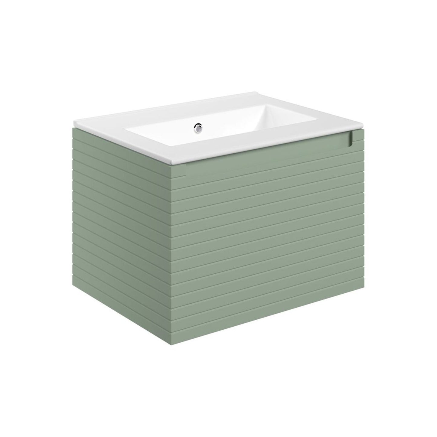 Delari 615mm Wall Hung 1 Drawer Basin Unit & 0 Tap Hole Thin Edge Basin - Matt Willow Green