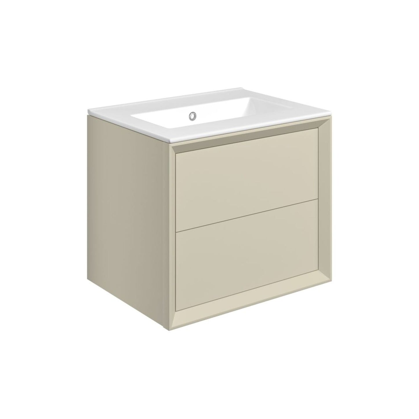Seluna 610mm Wall Hung 2 Drawer Basin Unit & 0 Tap Hole Thin Edge Basin - Matt Cotton