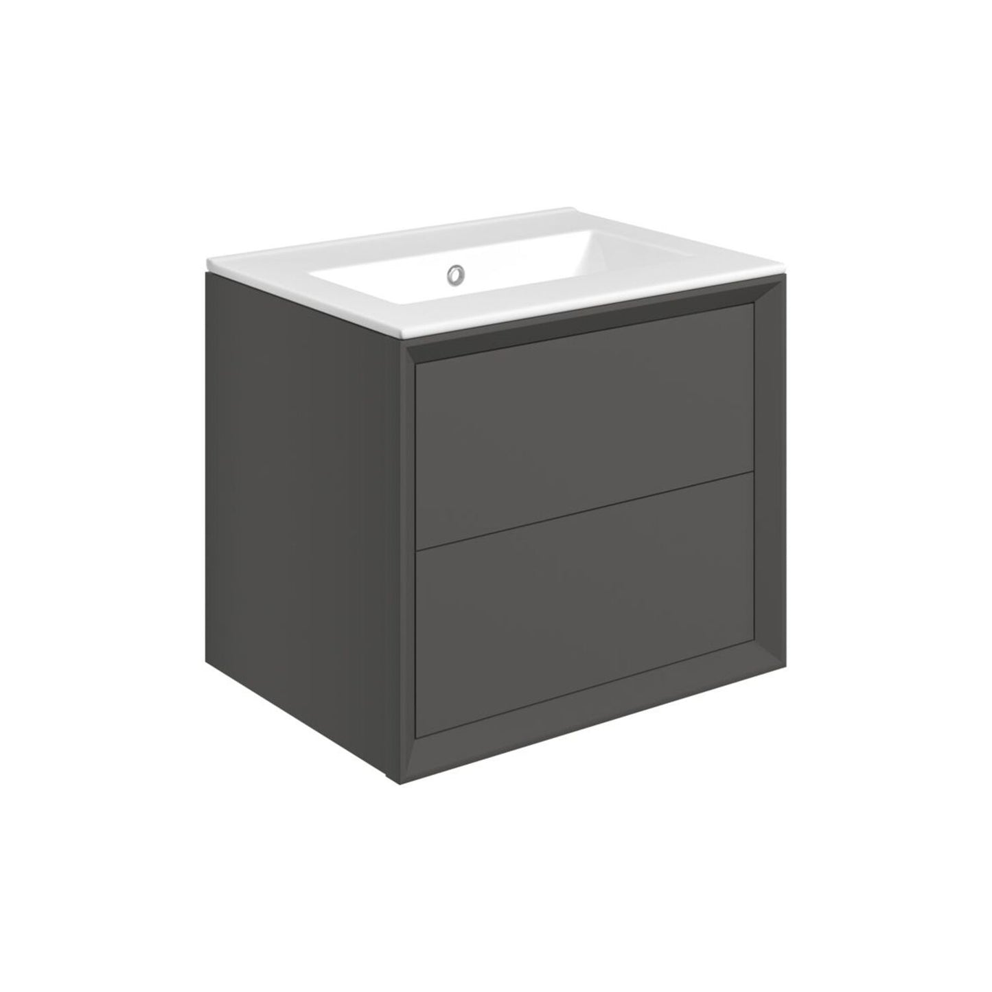 Seluna 610mm Wall Hung 2 Drawer Basin Unit & 0 Tap Hole Thin Edge Basin - Matt Clay