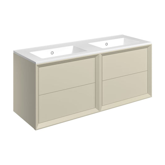 Seluna 1210mm Wall Hung 4 Drawer Basin Unit & 0 Tap Hole Thin Edge Basin - Matt Cotton