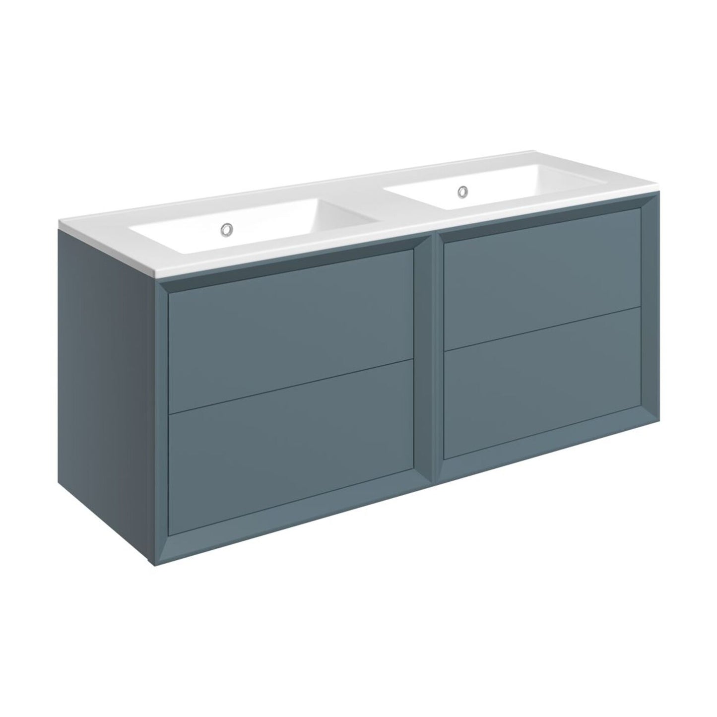 Seluna 1210mm Wall Hung 4 Drawer Basin Unit & 0 Tap Hole Thin Edge Basin - Matt Storm Blue