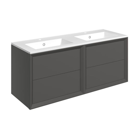 Seluna 1210mm Wall Hung 4 Drawer Basin Unit & 2 Tap Hole Thin Edge Basin - Matt Clay