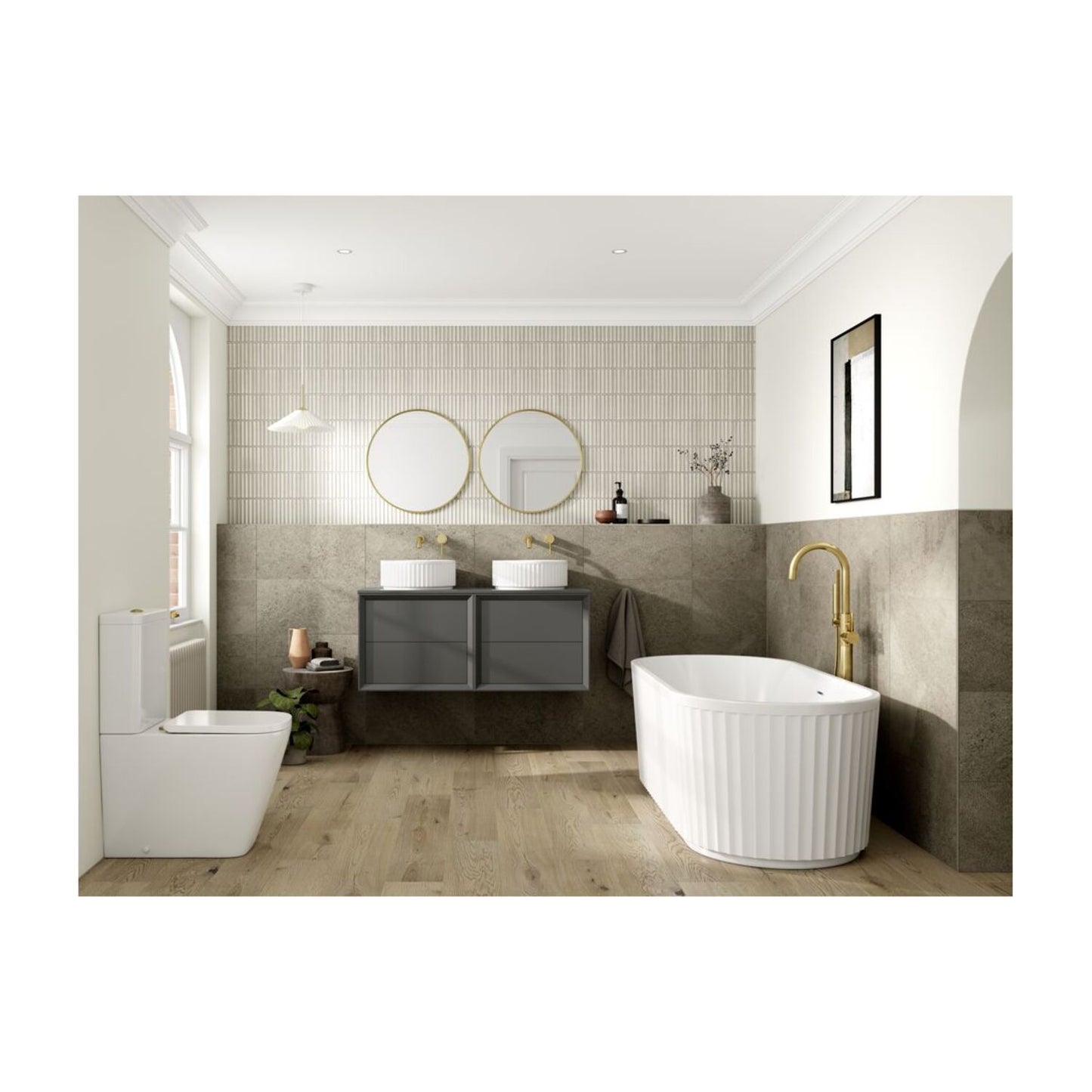 Seluna 1210mm Wall Hung 4 Drawer Basin Unit & 2 Tap Hole Thin Edge Basin - Matt Clay