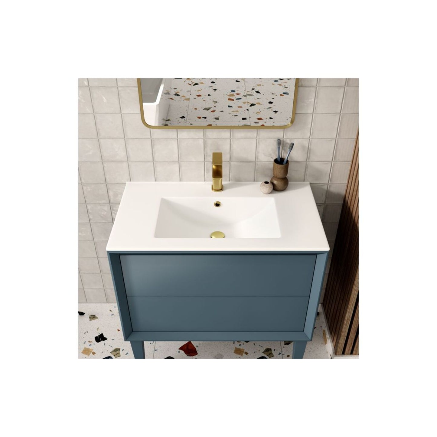 Seluna 1210mm Wall Hung 4 Drawer Basin Unit & 2 Tap Hole Thin Edge Basin - Matt Storm Blue