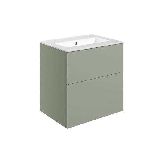 Tavira 610mm Wall Hung 2 Drawer Basin Unit & 0 Tap Hole Basin - Matt Olive Green