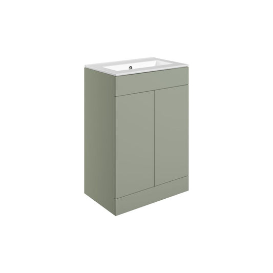 Tavira 610mm Floor Standing 2 Door Basin Unit & 0 Tap Hole Basin - Matt Olive Green