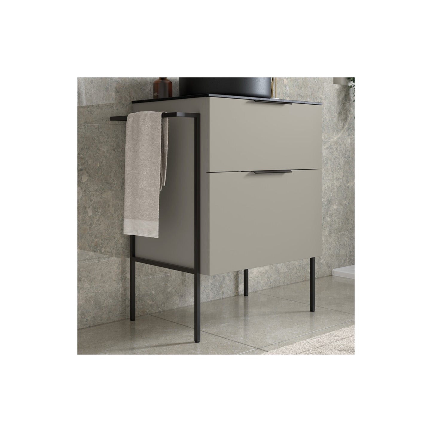 Tavira 610mm Floor Standing 2 Door Basin Unit & 0 Tap Hole Basin - Matt Latte