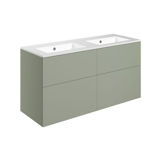 Tavira 1210mm Wall Hung 4 Drawer Basin Unit & 0 Tap Hole Basin - Matt Olive Green
