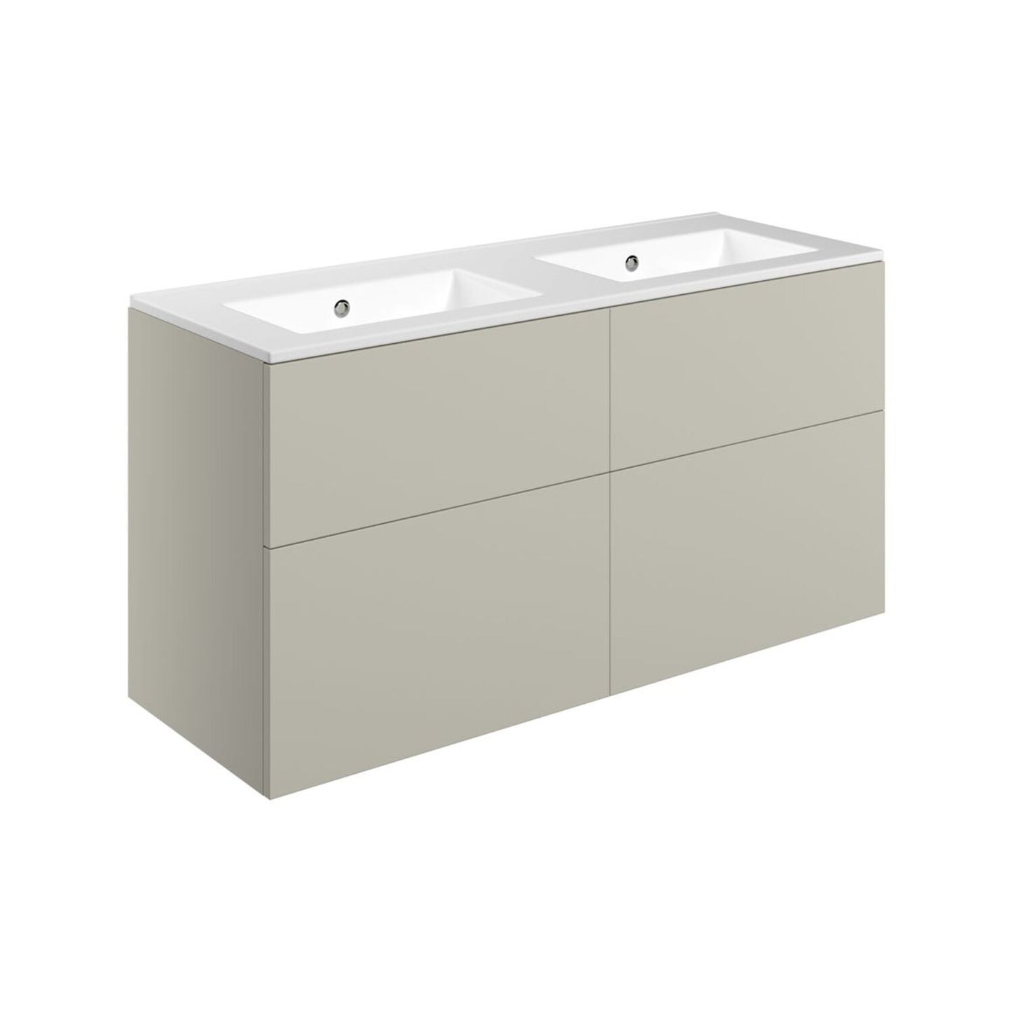 Tavira 1210mm Wall Hung 4 Drawer Basin Unit & 0 Tap Hole Basin - Matt Latte