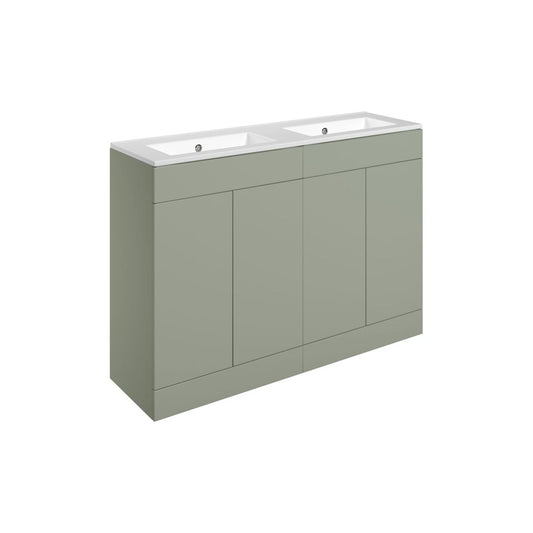 Tavira 1210mm Floor Standing 4 Door Basin Unit & 0 Tap Hole Basin - Matt Olive Green